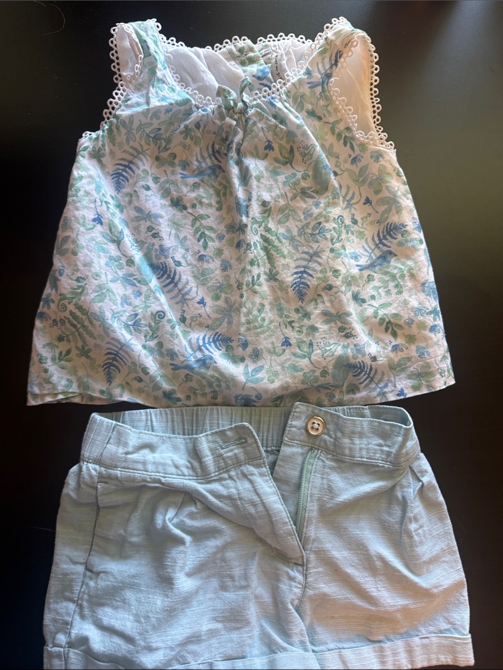 Janie and Jack White Floral Tank and Light Blue Shorts Matching Set 18-24mo